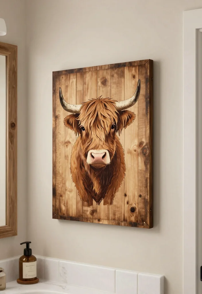 15 Highland Cow Bathroom Ideas With Rustic Charm - 13. Customized Highland Cow Sign 1