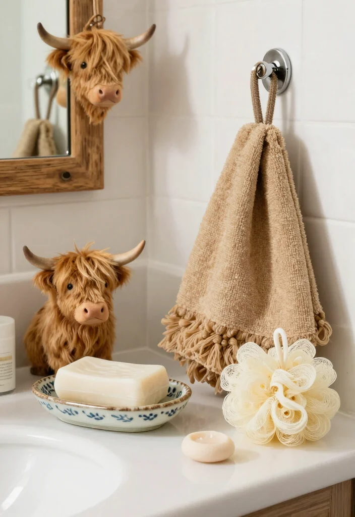 15 Highland Cow Bathroom Ideas With Rustic Charm - 15. Highland Cow Shower Accessories 1