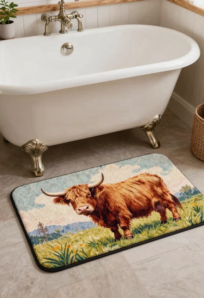 15 Highland Cow Bathroom Ideas With Rustic Charm - 4. Highland Cow Bath Mat 1