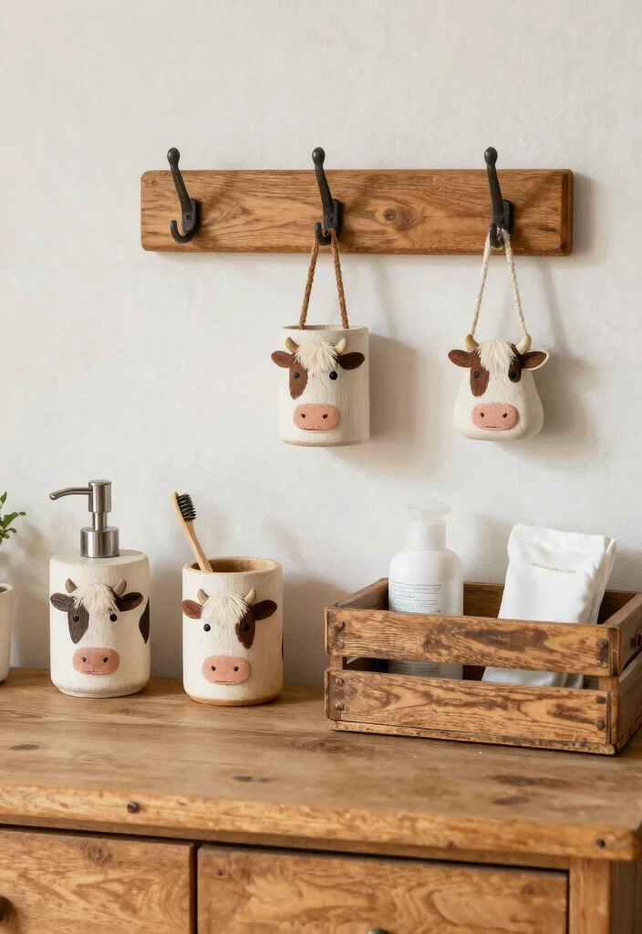 15 Highland Cow Bathroom Ideas With Rustic Charm - 5. Rustic Highland Cow Accessories 1