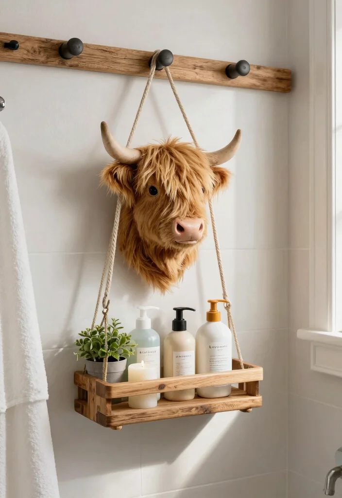 15 Highland Cow Bathroom Ideas With Rustic Charm - 8. Highland Cow Shower Caddy 1
