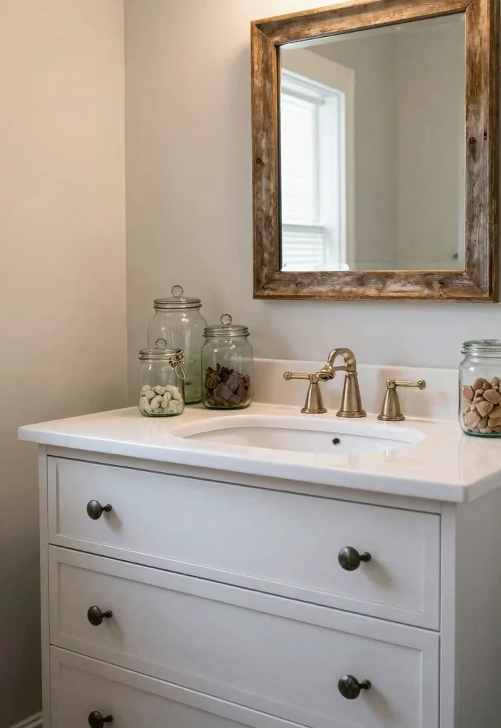 15 Modern Farmhouse Bathroom Vanity Ideas With Cozy Charm - 14. Vintage Finds and Flea Market Gems 1