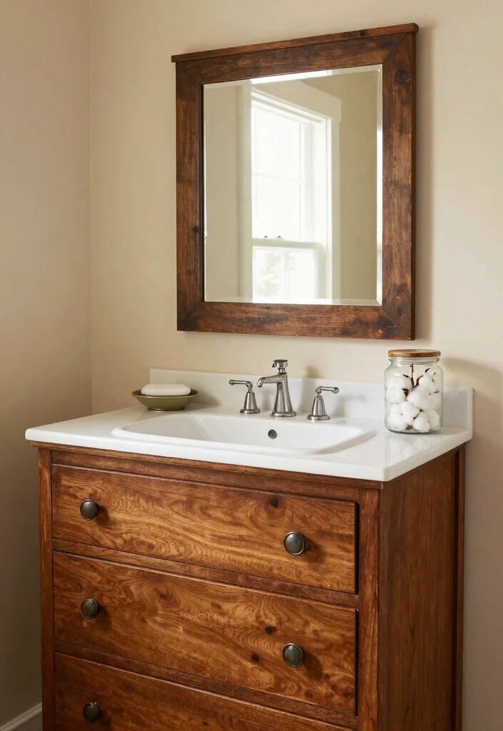 15 Modern Farmhouse Bathroom Vanity Ideas With Cozy Charm - 5. Antique Dressers Repurposed as Vanities 1