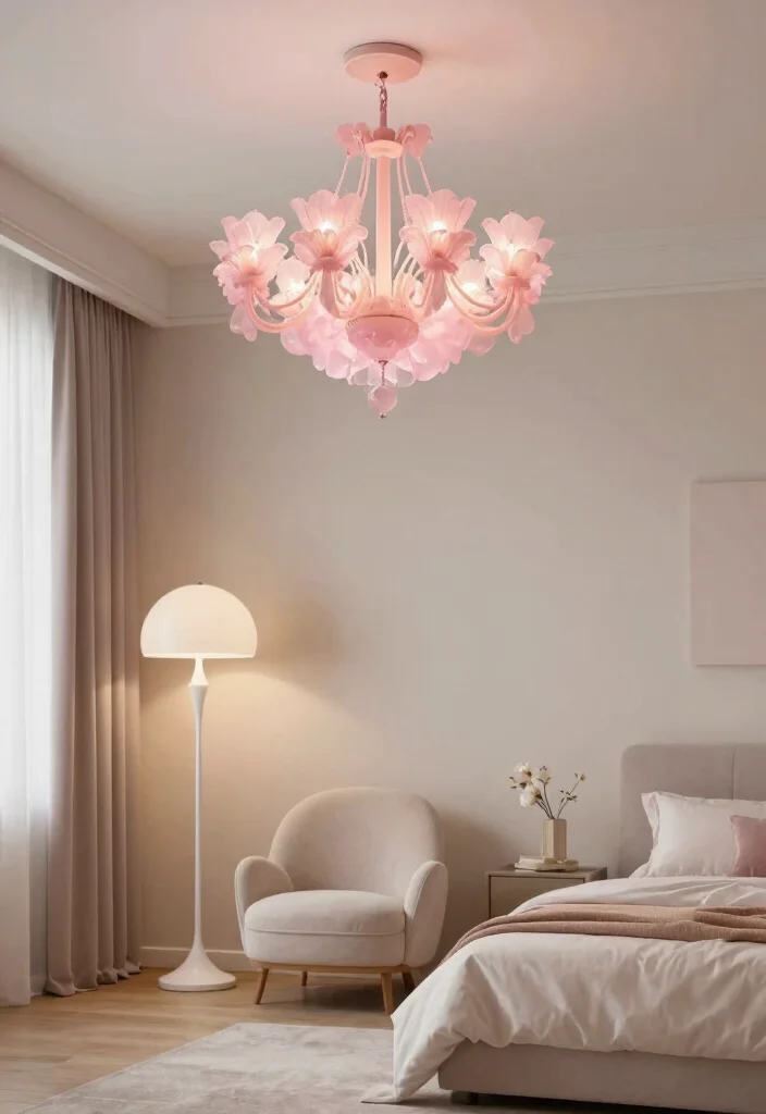 15 Pink and Beige Bedroom Ideas: Soft, Elegant, and Calm - 11. Statement Lighting Fixtures 1