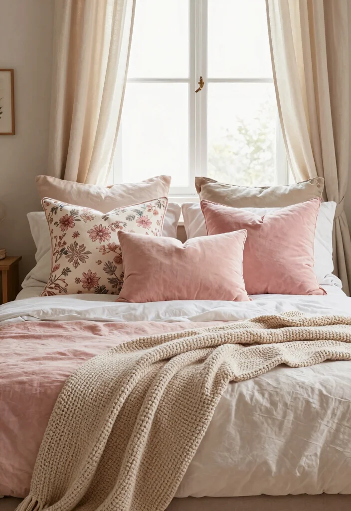 15 Pink and Beige Bedroom Ideas: Soft, Elegant, and Calm - 2. Layered Textiles 1