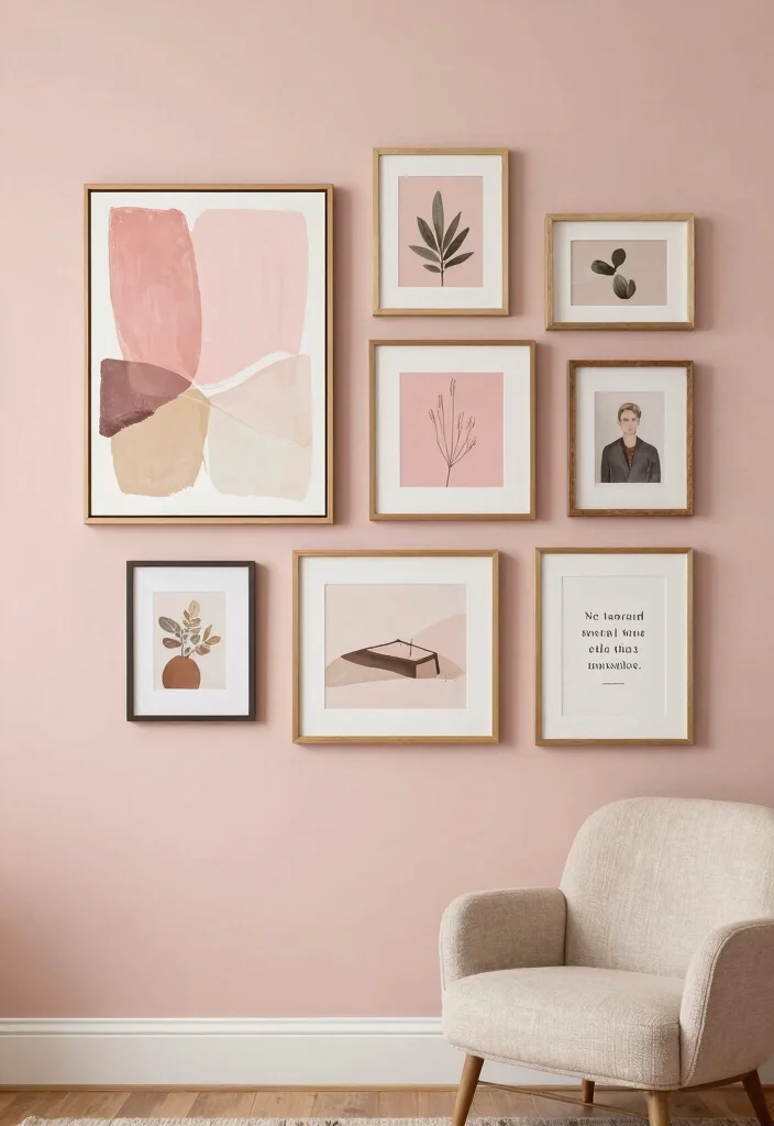 15 Pink and Beige Bedroom Ideas: Soft, Elegant, and Calm - 5. Artistic Wall Decor 1
