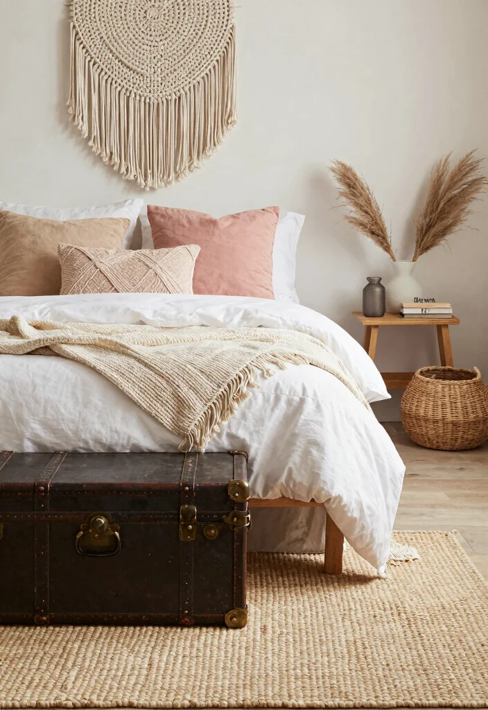 15 Pink and Beige Bedroom Ideas: Soft, Elegant, and Calm - 7. Bohemian Accessories 1