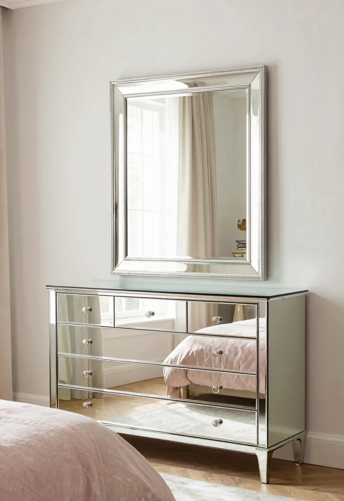 15 Pink and Beige Bedroom Ideas: Soft, Elegant, and Calm - 9. Reflective Surfaces 1