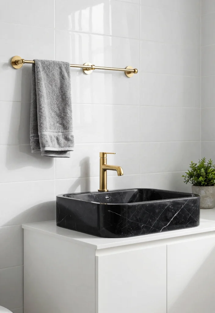 15 Stone Sink Bathroom Ideas With Luxury Feel - 1. Monochrome Marble Mastery 1
