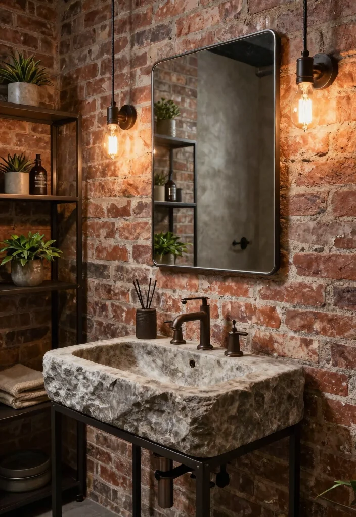 15 Stone Sink Bathroom Ideas With Luxury Feel - 11. Industrial Chic with Stone 1