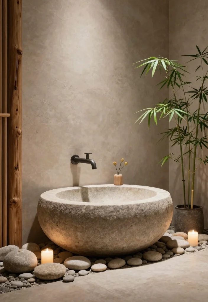 15 Stone Sink Bathroom Ideas With Luxury Feel - 12. Zen-Inspired Stone Sinks 1