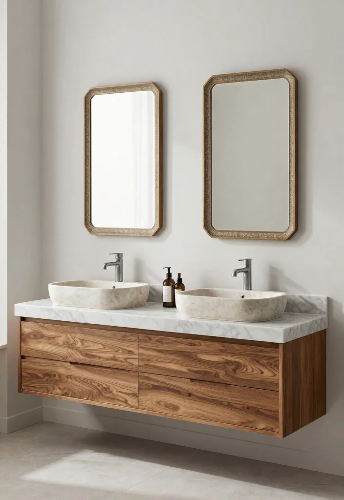 15 Stone Sink Bathroom Ideas With Luxury Feel - 13. Dual Stone Sinks for Spacious Luxury 1