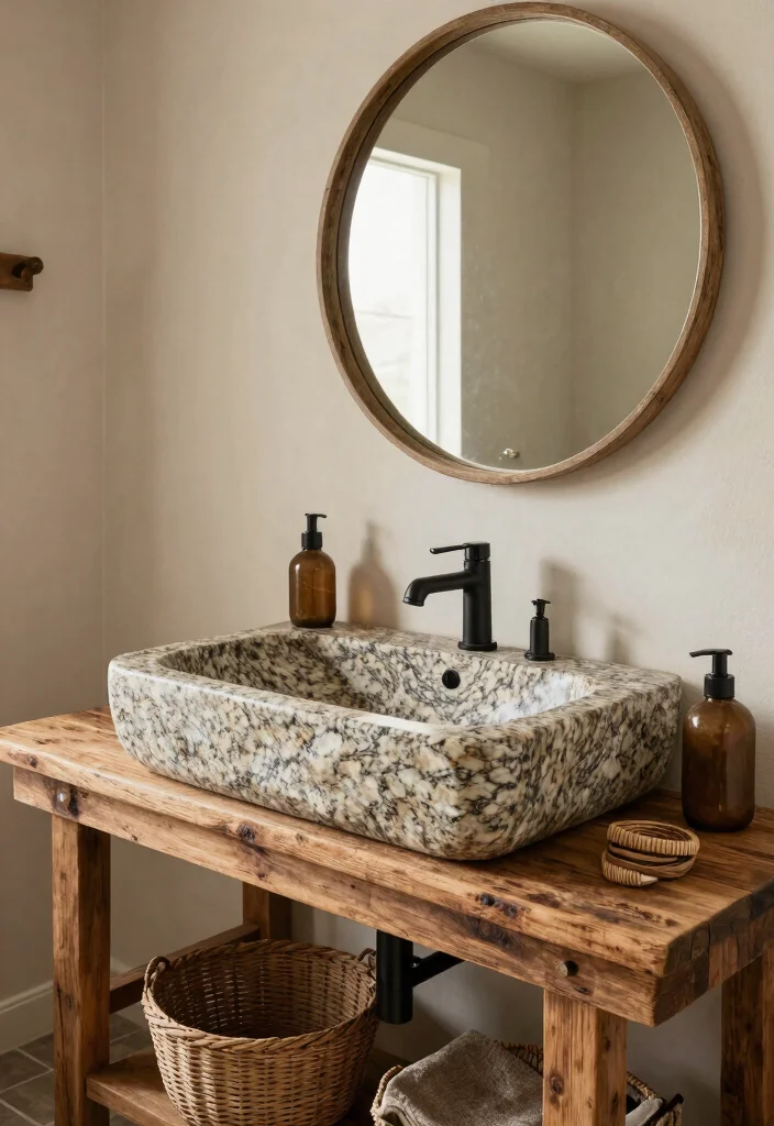 15 Stone Sink Bathroom Ideas With Luxury Feel - 2. Rustic Charm with Natural Stone 1