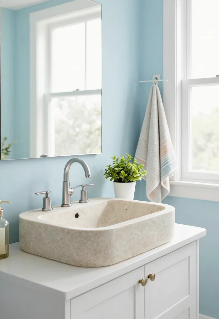 15 Stone Sink Bathroom Ideas With Luxury Feel - 6. Light and Airy with Limestone 1