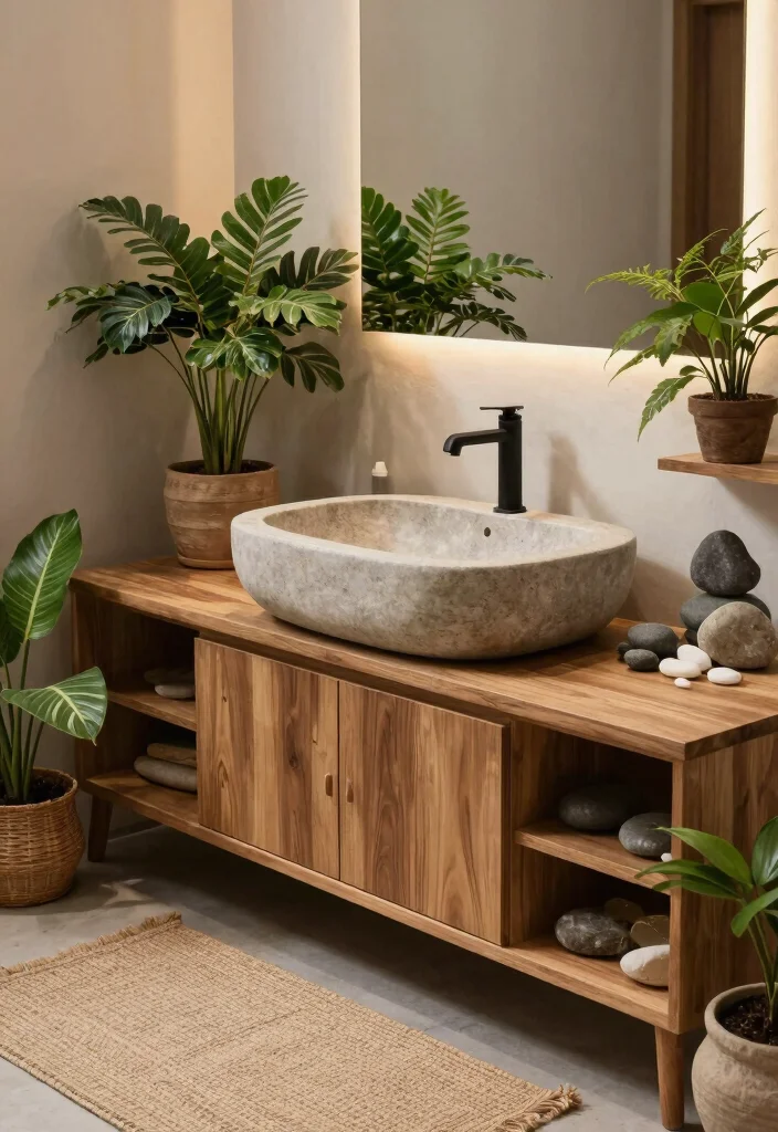 15 Stone Sink Bathroom Ideas With Luxury Feel - 9. Natural Elements as Accents 1