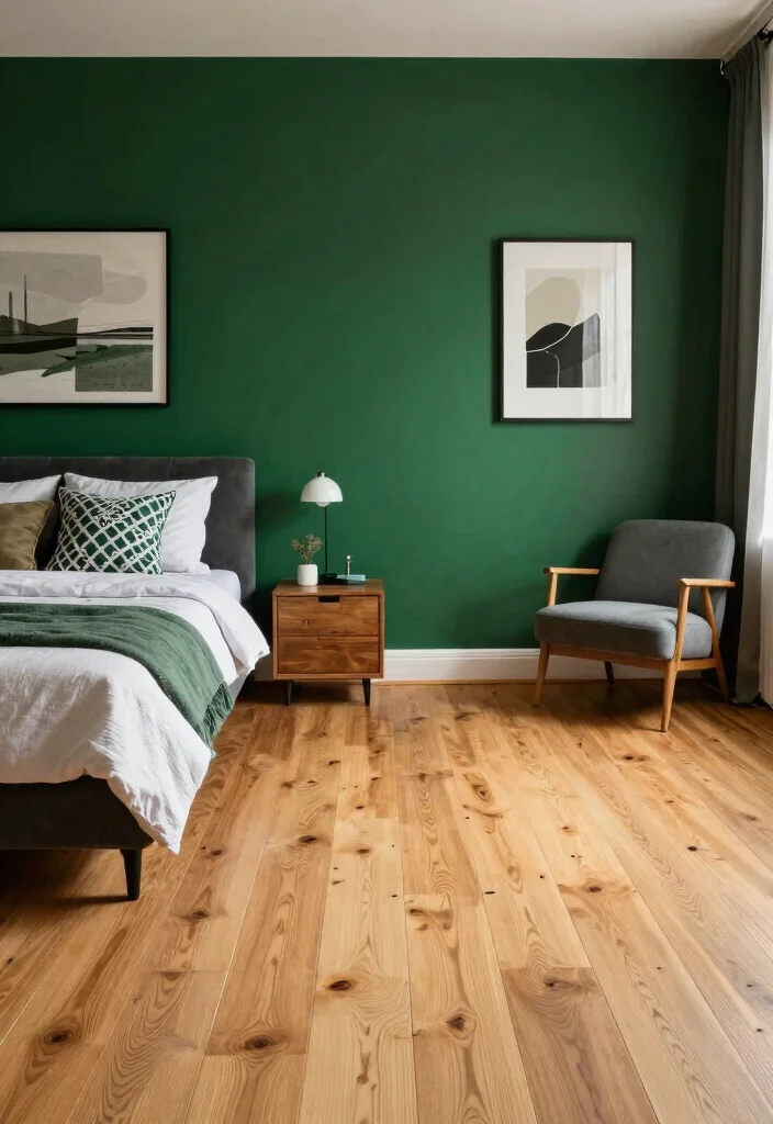 15 Wooden Floor Bedroom Ideas: Warm Natural Texture - 11. Bold Wall Colors to Make a Statement 1