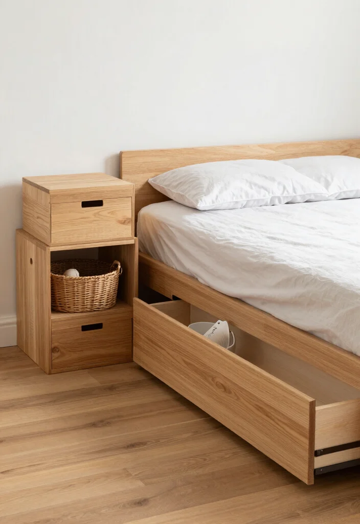 15 Wooden Floor Bedroom Ideas: Warm Natural Texture - 14. Functional Storage Solutions 1