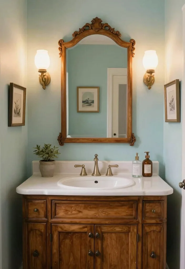 15 Wooden Vanity Bathroom Ideas With Natural Texture - 11. Vintage Revival with Classic Details 1