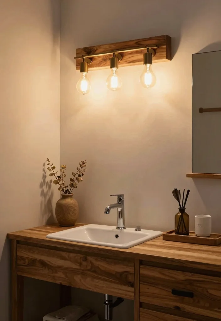 15 Wooden Vanity Bathroom Ideas With Natural Texture - 13. Statement Lighting with Wooden Vanities 1