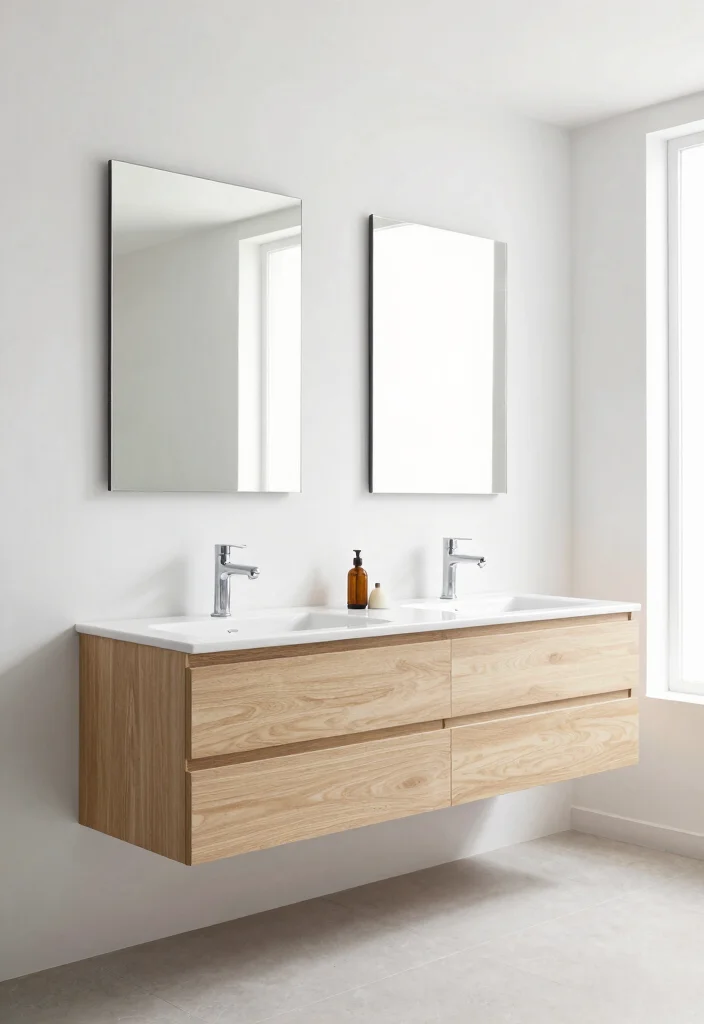 15 Wooden Vanity Bathroom Ideas With Natural Texture - 2. Sleek Minimalism with Light Wood 1