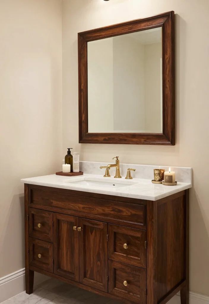 15 Wooden Vanity Bathroom Ideas With Natural Texture - 3. Rustic Elegance with Dark Stains 1