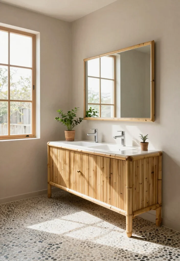 15 Wooden Vanity Bathroom Ideas With Natural Texture - 4. Nature-Inspired Textures with Bamboo 1