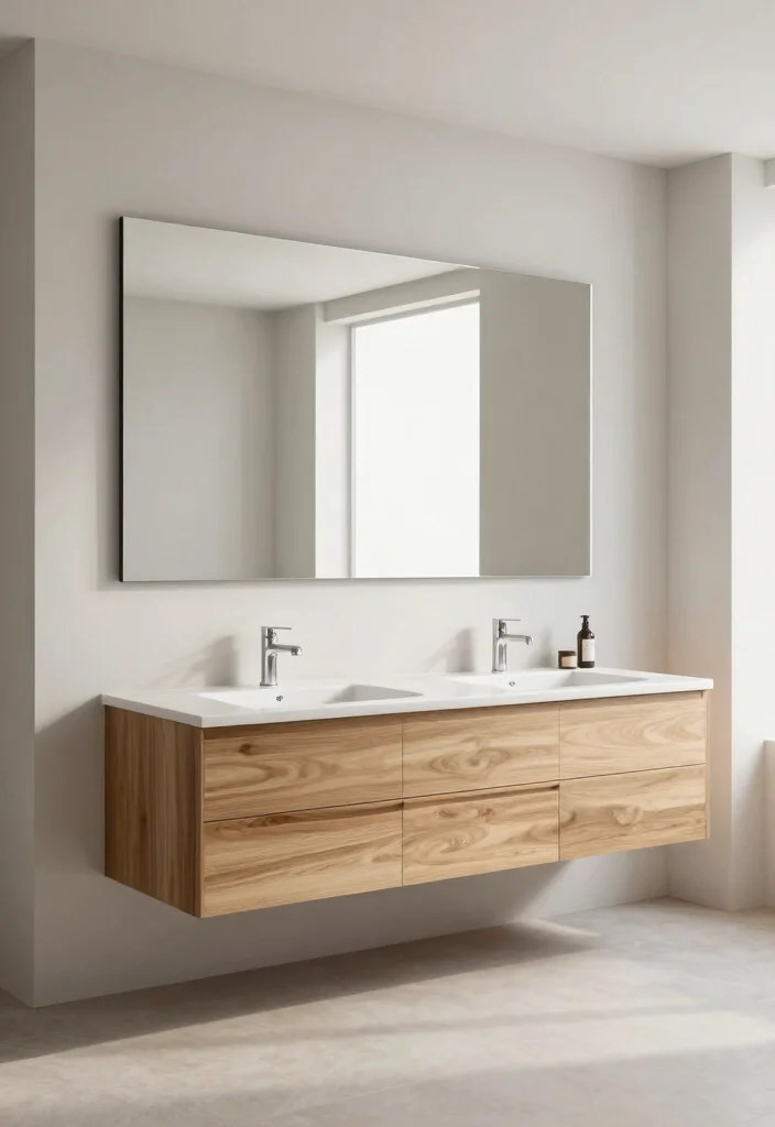 15 Wooden Vanity Bathroom Ideas With Natural Texture - 9. Floating Vanities for Space-Saving Style 1