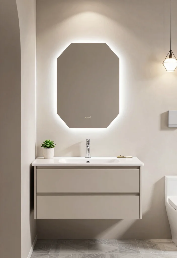 16 Back Lit Bathroom Mirror Ideas For A Modern Glow - 2. Geometric Shapes 1