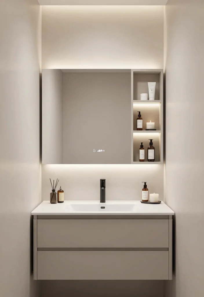 16 Back Lit Bathroom Mirror Ideas For A Modern Glow - 9. Integrated Shelving Designs 1
