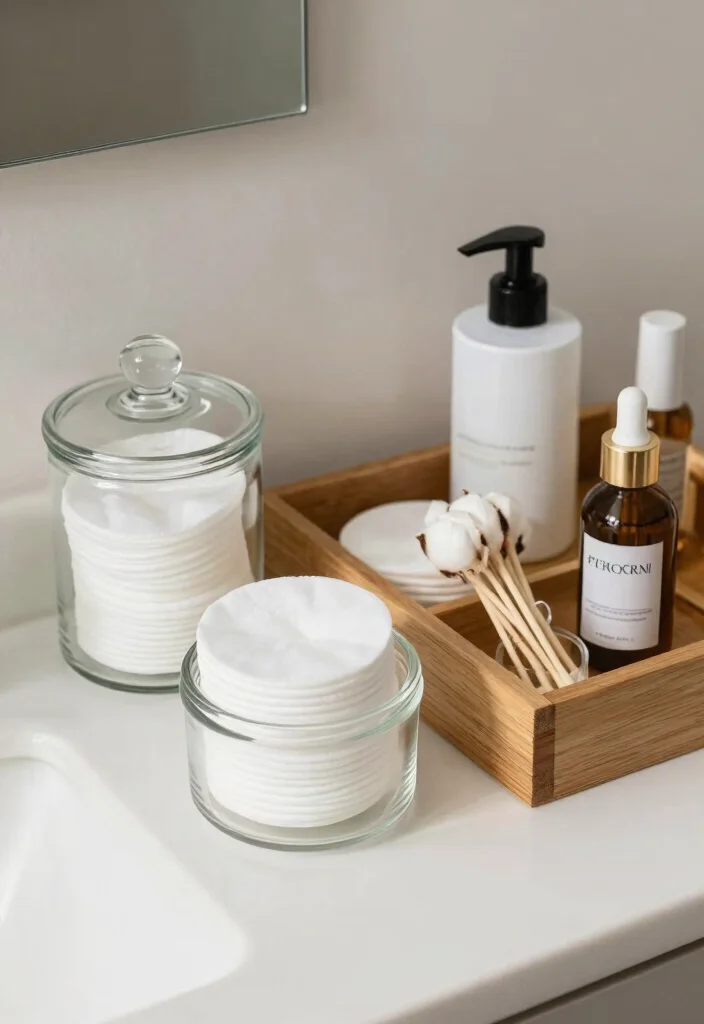 16 Bathroom Vanity Organization Ideas That Transform Your Space - 10. Use Stylish Storage Containers 1