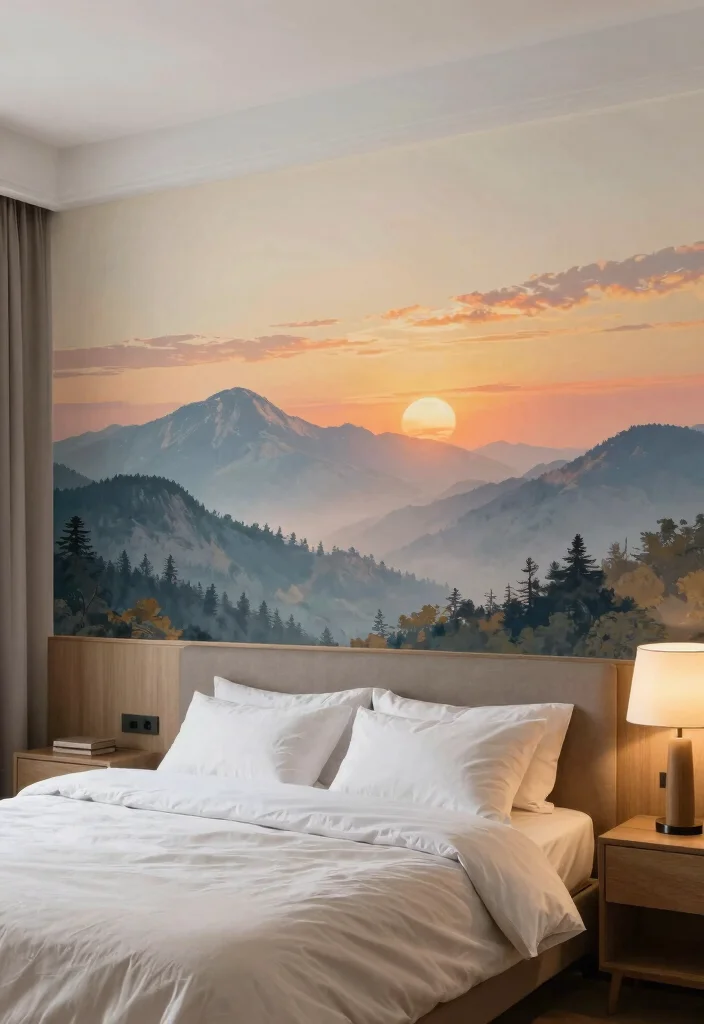 16 Bedroom Design With Wallpaper Ideas Patterned Impact - 11. Mural Magic: Artistic Expression 1