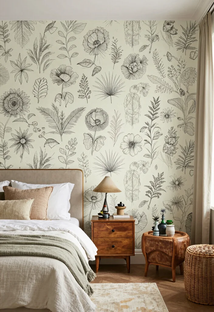 16 Bedroom Design With Wallpaper Ideas Patterned Impact - 12. Artisan Patterns: Handcrafted Appeal 1