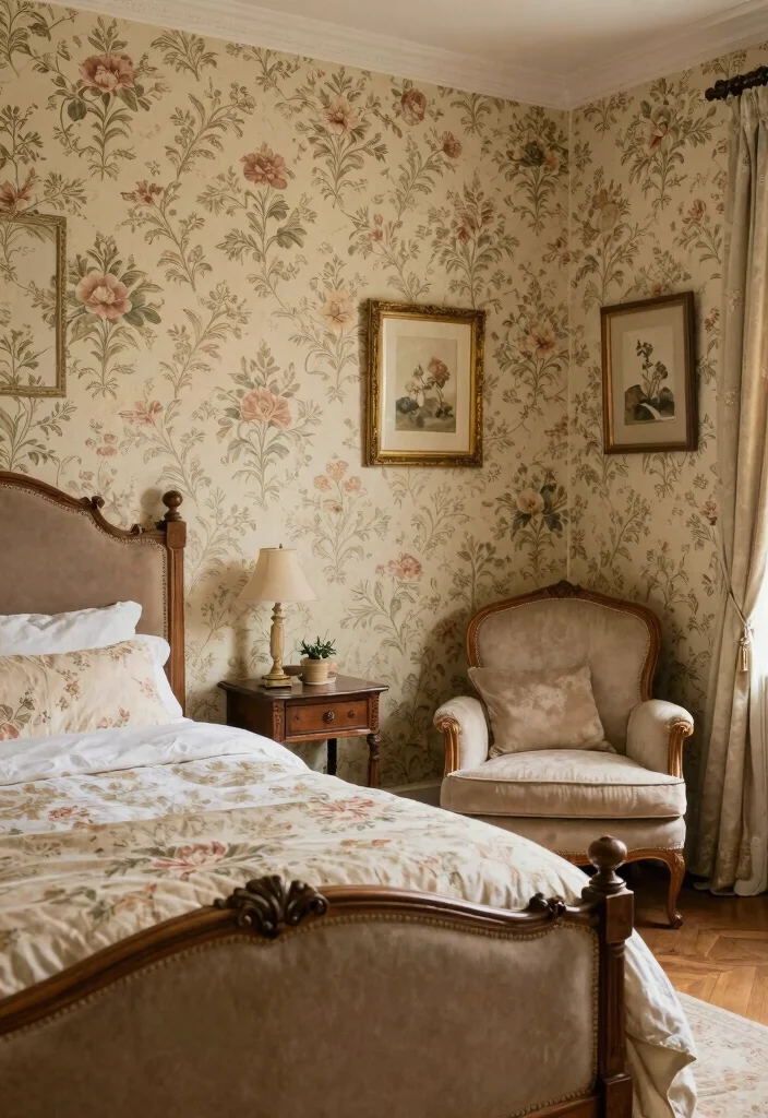 16 Bedroom Design With Wallpaper Ideas Patterned Impact - 14. Vintage Patterns: Classic Charm 1