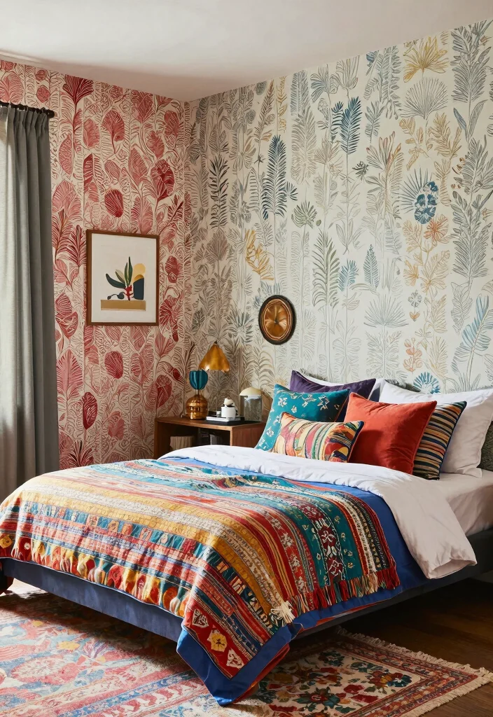 16 Bedroom Design With Wallpaper Ideas Patterned Impact - 16. Eclectic Mix: Combining Styles 1