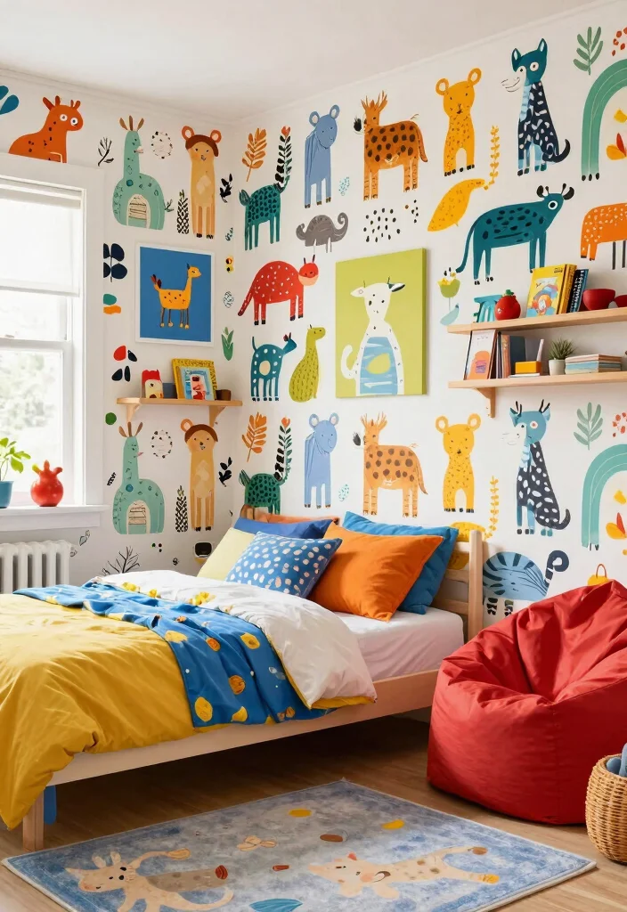 16 Bedroom Design With Wallpaper Ideas Patterned Impact - 3. Whimsical Animals: Fun and Playful 1