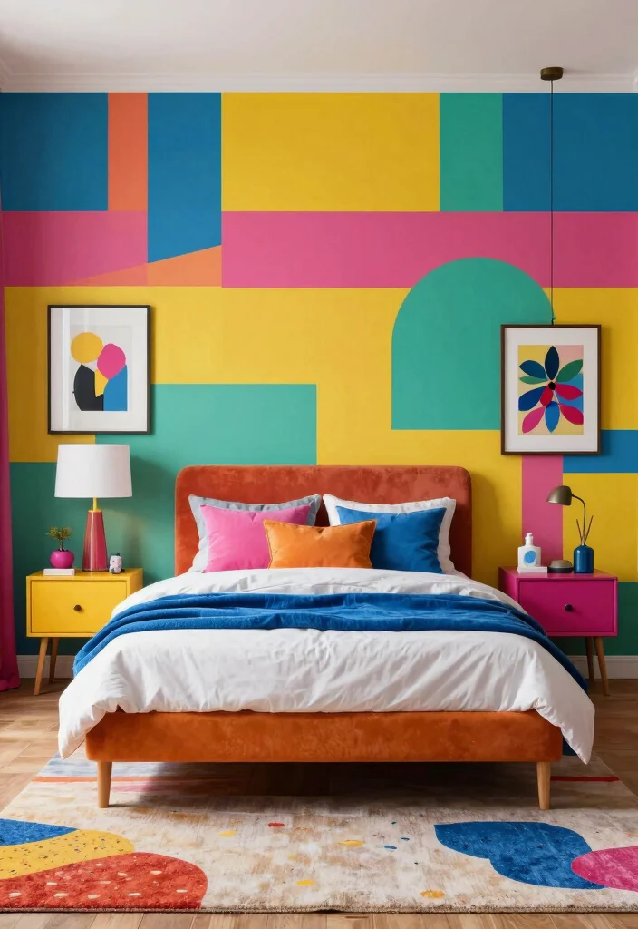 16 Bedroom Design With Wallpaper Ideas Patterned Impact - 5. Bold Color Blocks: Vibrant Statement 1