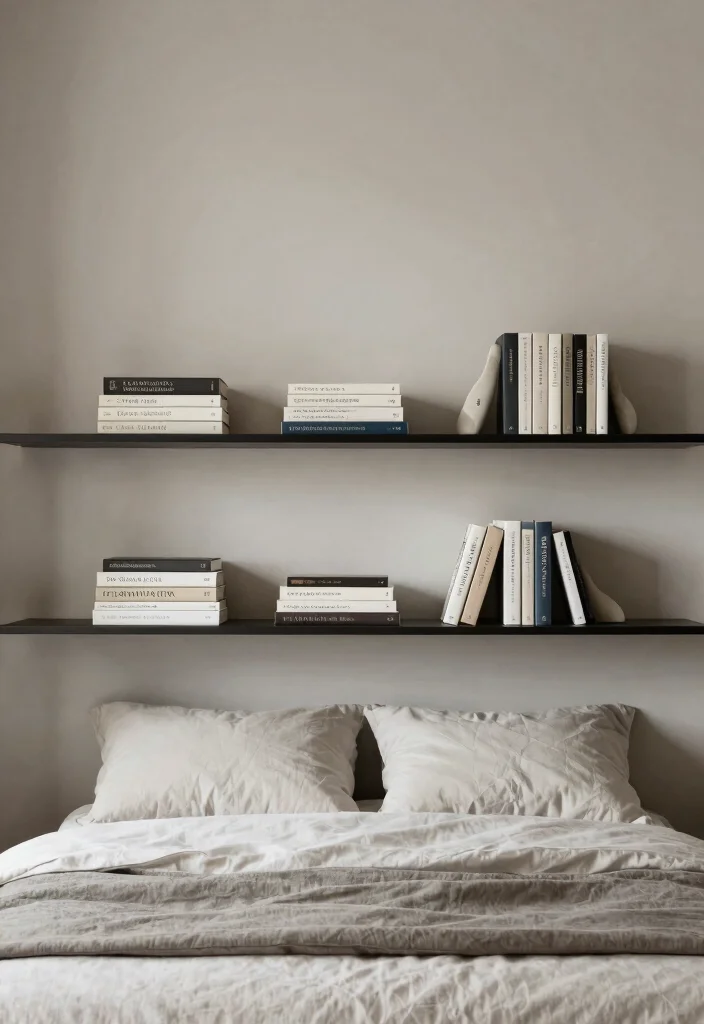 16 Bedroom Shelving Ideas Above Bed: Smart and Stylish Storage - 12. Minimalist Book Display 1