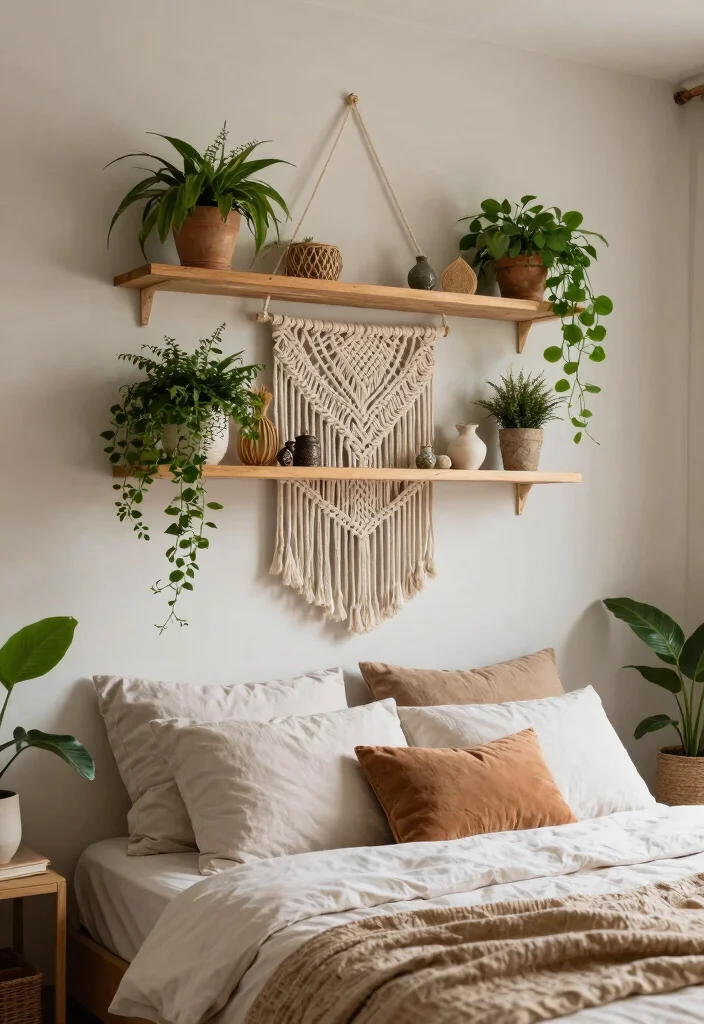 16 Bedroom Shelving Ideas Above Bed: Smart and Stylish Storage - 13. Macramé Hanging Shelves 1