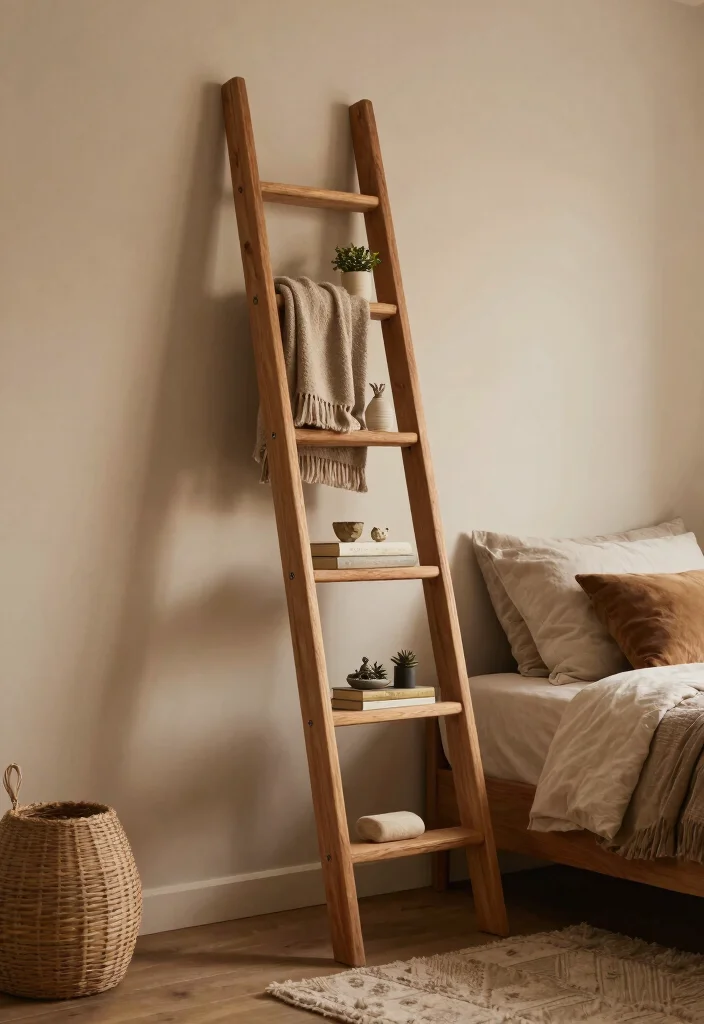 16 Bedroom Shelving Ideas Above Bed: Smart and Stylish Storage - 2. Rustic Ladders as Shelving 1