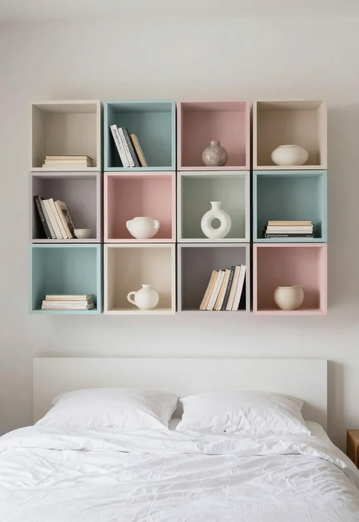 16 Bedroom Shelving Ideas Above Bed: Smart and Stylish Storage - 5. Minimalist Cube Shelves 1
