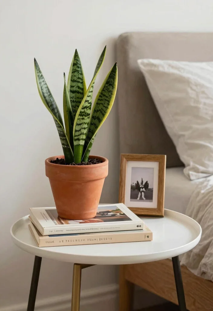 16 Bedroom Side Table Decor Ideas: Simple Stylish Touch - 3. Minimalist Plants 1