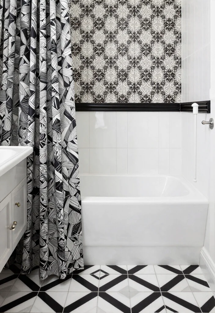 16 Black And White Bathroom Ideas With Timeless Contrast - 11. Black and White Patterns 1