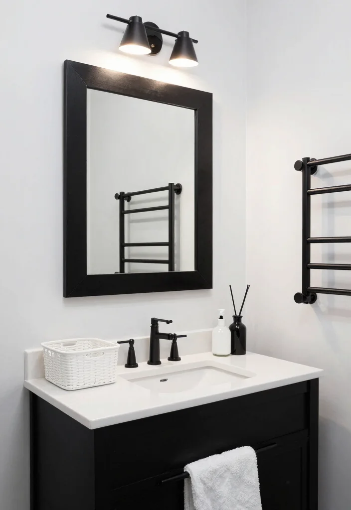 16 Black And White Bathroom Ideas With Timeless Contrast - 12. Black and White Accents 1