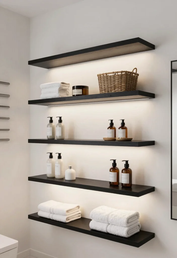 16 Black And White Bathroom Ideas With Timeless Contrast - 13. Open Shelving Solutions 1