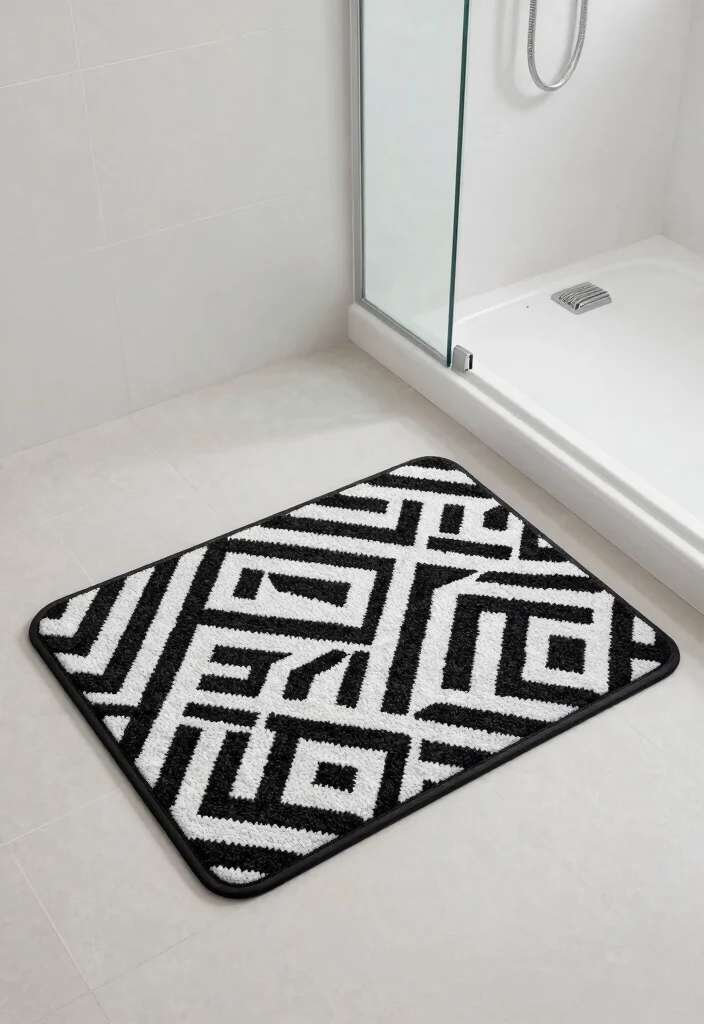 16 Black And White Bathroom Ideas With Timeless Contrast - 15. Chic Shower Mats 1