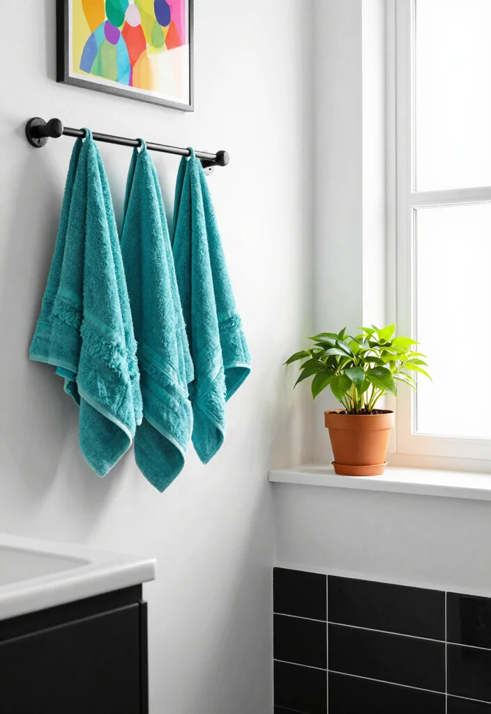 16 Black And White Bathroom Ideas With Timeless Contrast - 16. Refreshing Color Pops 1