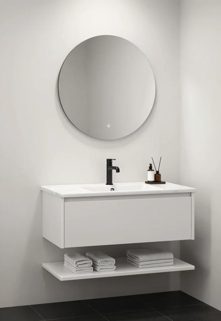16 Black And White Bathroom Ideas With Timeless Contrast - 3. Minimalist Vanity Designs 1