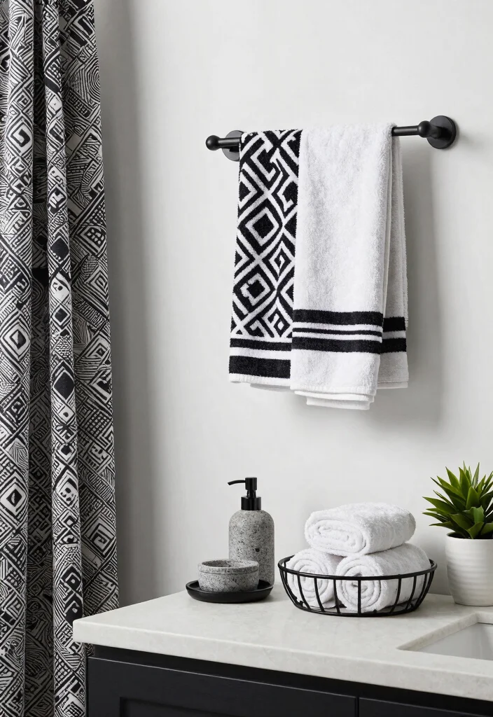 16 Black And White Bathroom Ideas With Timeless Contrast - 4. Stylish Black and White Accessories 1