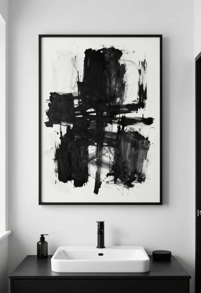 16 Black And White Bathroom Ideas With Timeless Contrast - 5. Bold Wall Art 1