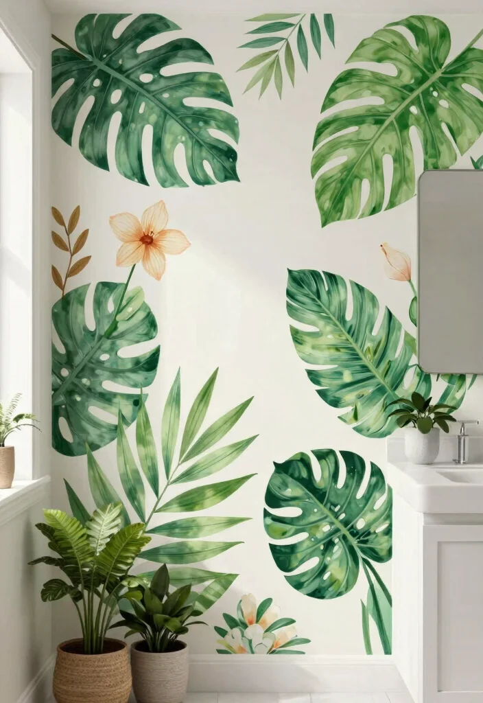 16 Botanical Bathroom Ideas For Natural Fresh Vibes - 12. Botanical Wall Decals 1